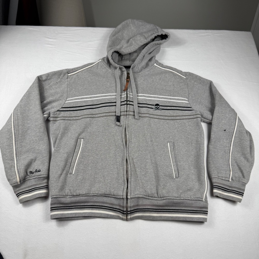 Marc Ecko Zip Up Hoodie Large Grey Y2K Streetwear Skull Graphic Skater Hooded